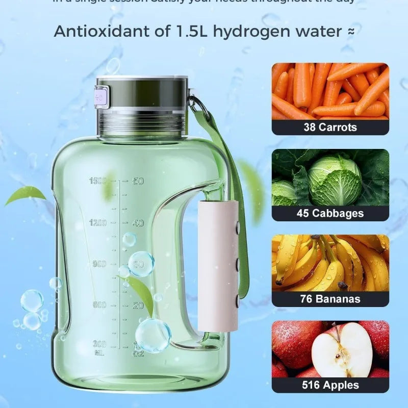 Hydrogen-Enriched Portable Water Bottle 1.5L - Molecular Hydrogen Water Generator for Sports Use